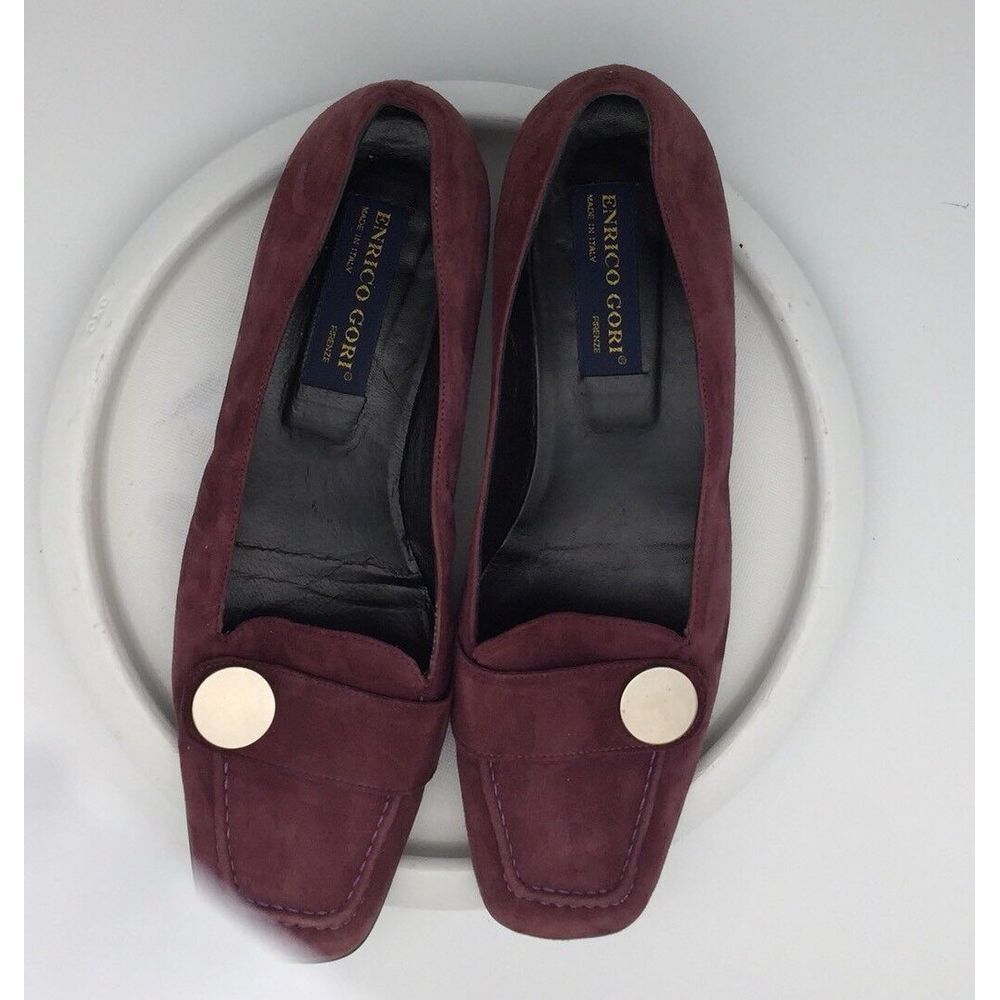 Enrico Gori Burgundy Suede Firenzi Womens' Apron Toe Slip Ons Sz 8M Italy - Picture 7 of 10